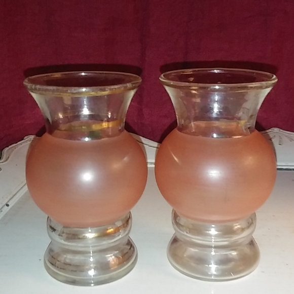 Vintage Pair Peach Painted Glass Bud Vases Set of2 - Picture 2 of 4